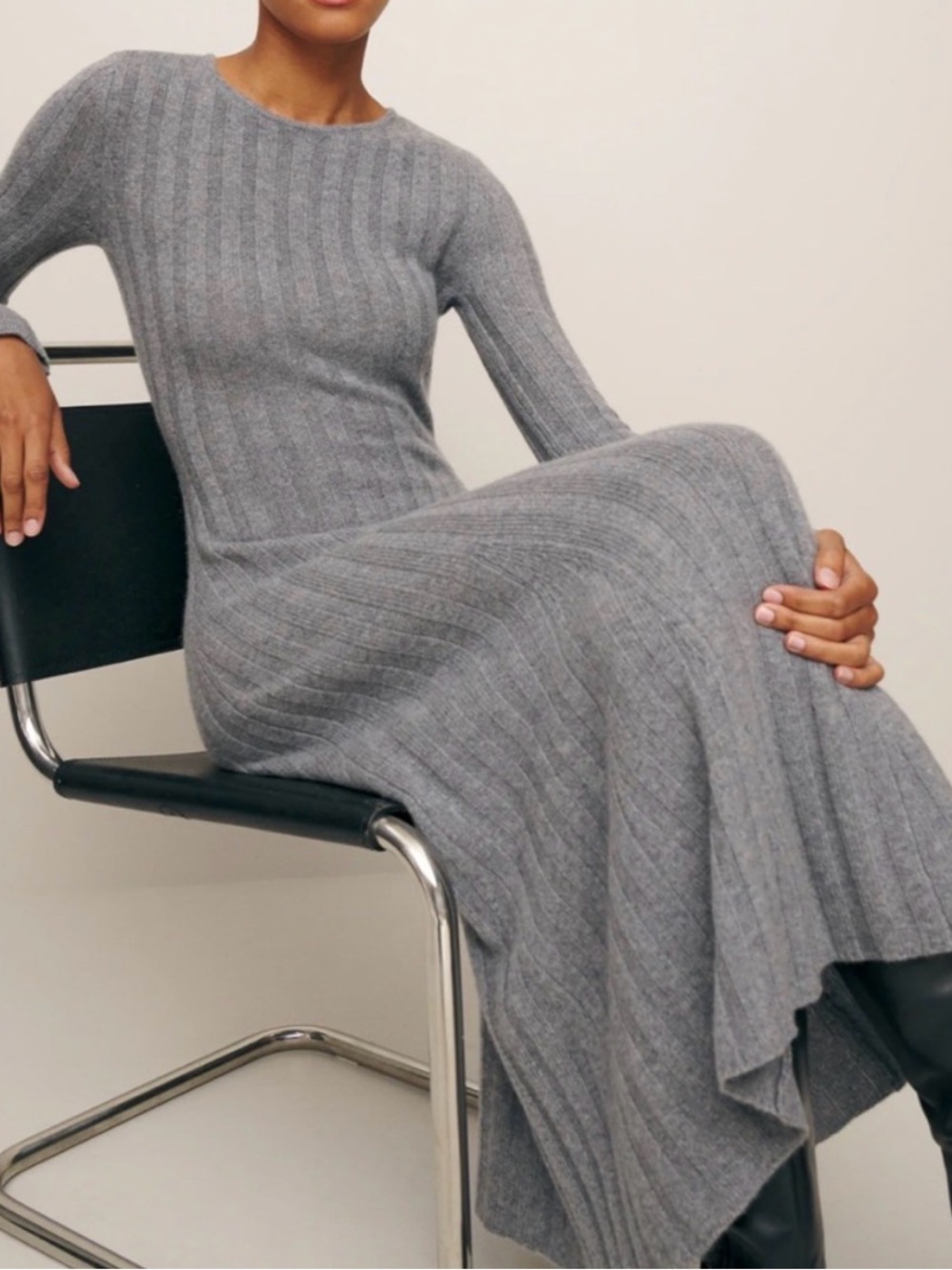 Reformation Cashmere Ribbed Knit Maxi Dress — Gray